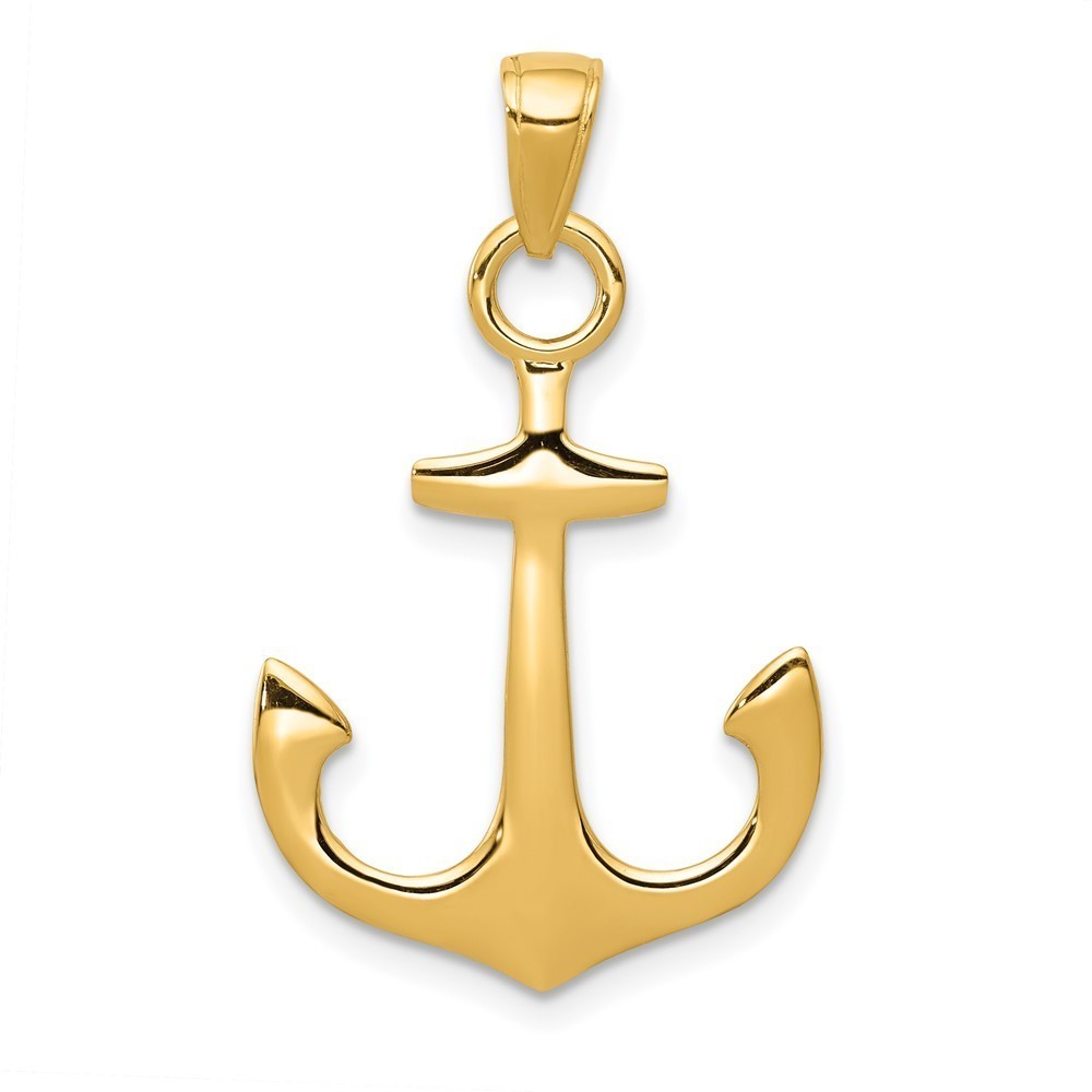 10k Yellow Gold Nautical 3-D Anchor Small Necklace Charm Pendant